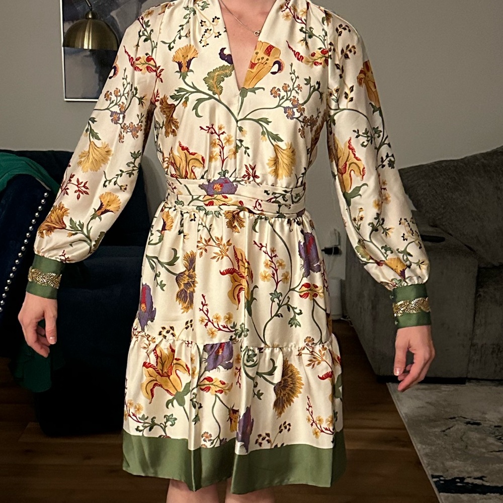 Floral Print Dress with Green Accents